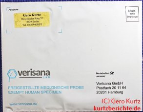 Testosteron Speicheltest von verisana - fertiger Briefumschlag mit Speichelprobe